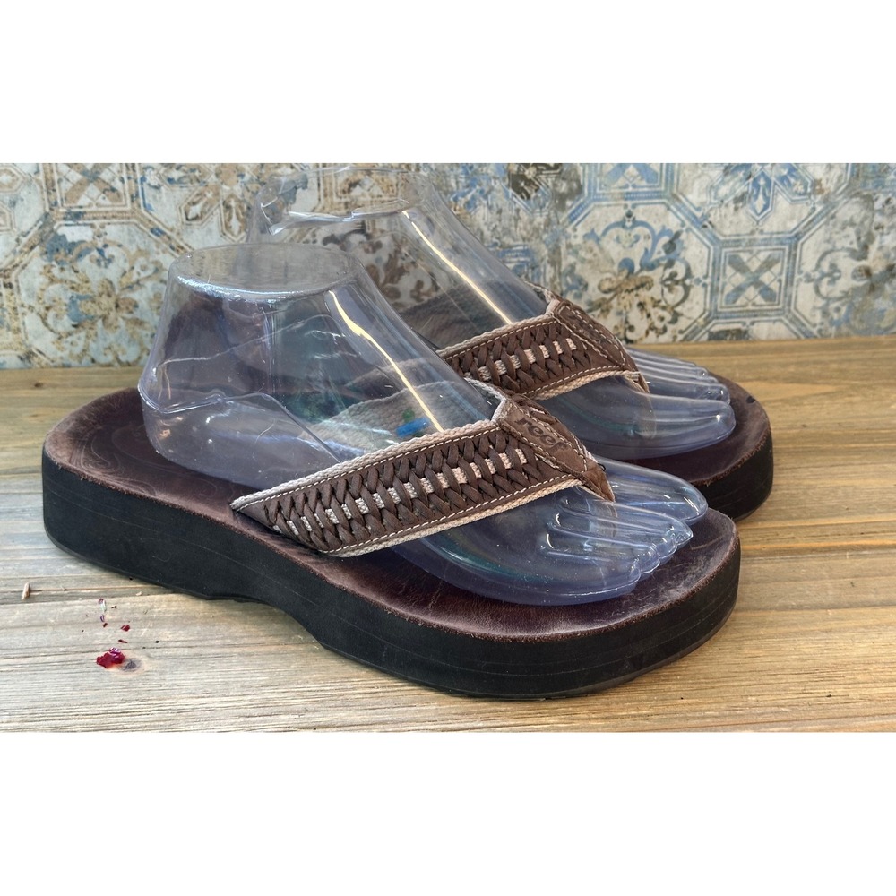 Reef Platform Flip Flop Sandals Woven Leather Womens 9 Brown Athleisure
